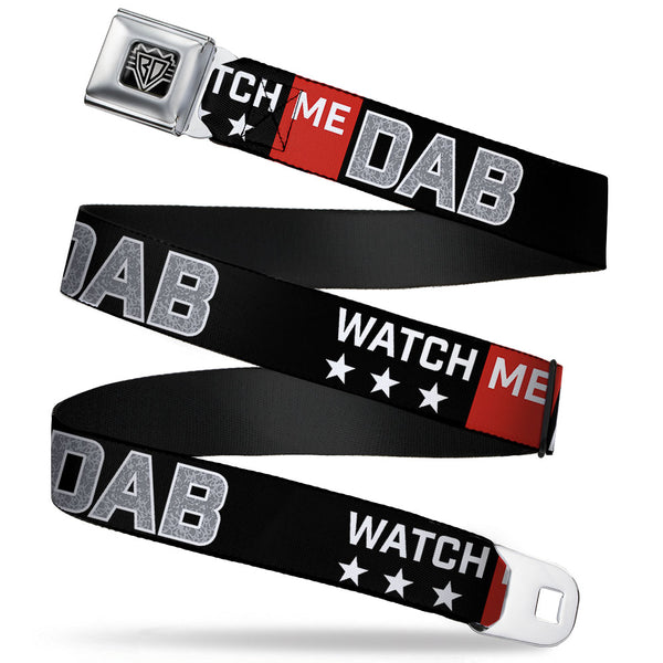 Buckle-Down BD Wings Logo CLOSE-UP Full Color Black Silver Seatbelt Belt - WATCH ME DAB/Stars Black/Red/White/Crackle Gray Webbing