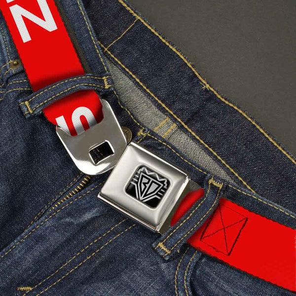 Buckle-Down BD Wings Logo CLOSE-UP Full Color Black Silver Seatbelt Belt - STEEZ Flat Red/White Webbing