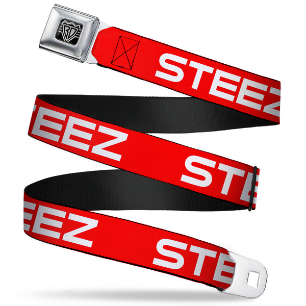 Buckle-Down BD Wings Logo CLOSE-UP Full Color Black Silver Seatbelt Belt - STEEZ Flat Red/White Webbing
