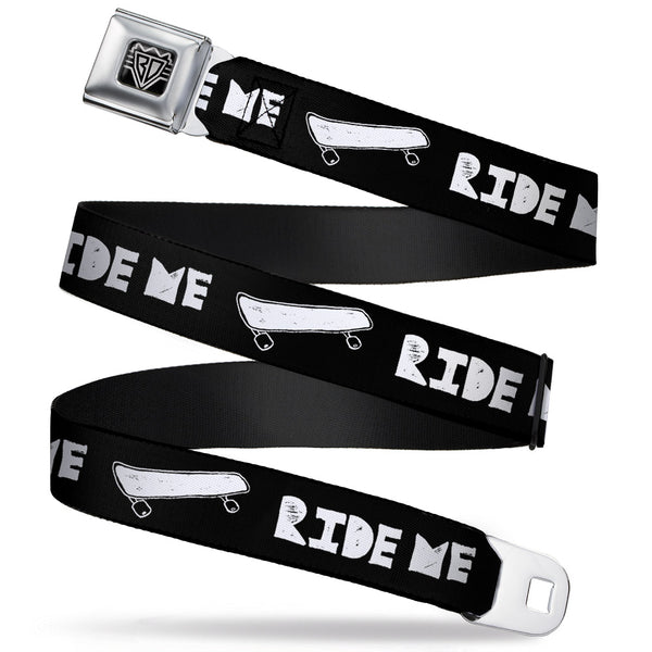 Buckle-Down BD Wings Logo CLOSE-UP Full Color Black Silver Seatbelt Belt - RIDE ME Skateboard Black/White Webbing