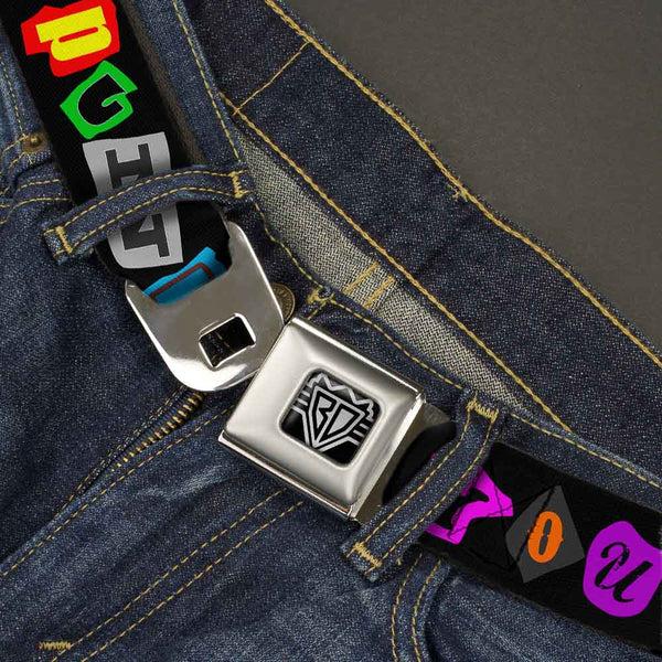 Buckle-Down BD Wings Logo CLOSE-UP Full Color Black Silver Seatbelt Belt - Punk You Black/Full Color Webbing