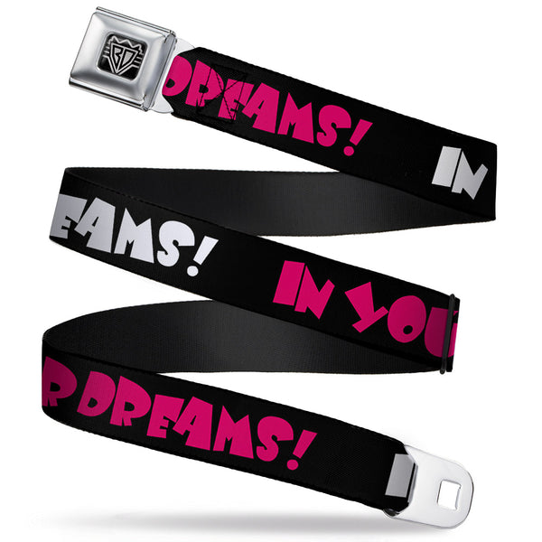 Buckle-Down BD Wings Logo CLOSE-UP Full Color Black Silver Seatbelt Belt - IN YOUR DREAMS Black/White/Pink Webbing