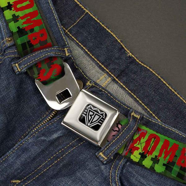 Buckle-Down BD Wings Logo CLOSE-UP Full Color Black Silver Seatbelt Belt - I "Brain" ZOMBIES Webbing