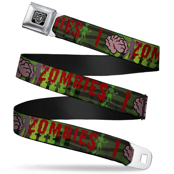 Buckle-Down BD Wings Logo CLOSE-UP Full Color Black Silver Seatbelt Belt - I "Brain" ZOMBIES Webbing