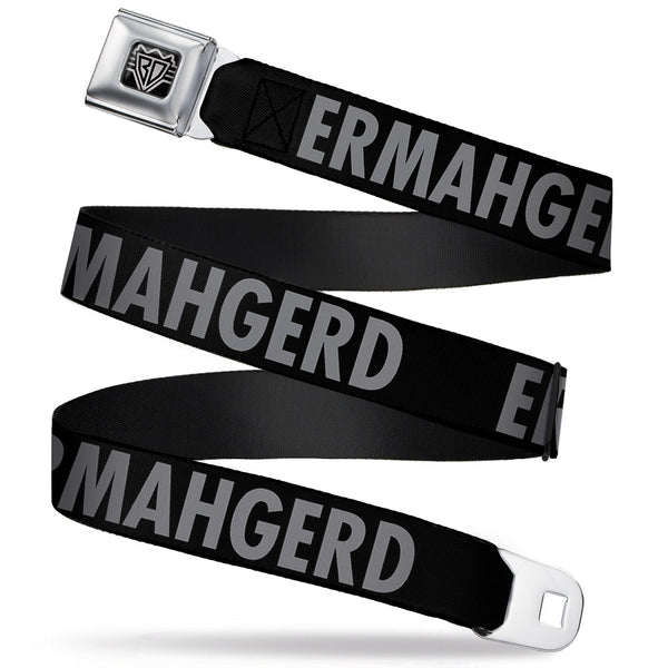Buckle-Down BD Wings Logo CLOSE-UP Full Color Black Silver Seatbelt Belt - ERMAHGERD Black/Gray Webbing