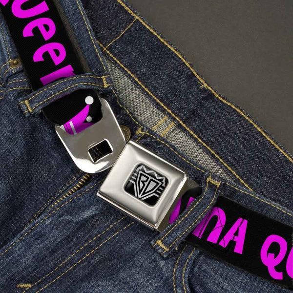 Buckle-Down BD Wings Logo CLOSE-UP Full Color Black Silver Seatbelt Belt - DRAMA QUEEN Black/Fuchsia Webbing