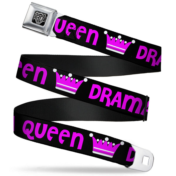 Buckle-Down BD Wings Logo CLOSE-UP Full Color Black Silver Seatbelt Belt - DRAMA QUEEN Black/Fuchsia Webbing