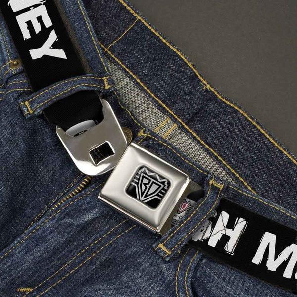 Buckle-Down BD Wings Logo CLOSE-UP Full Color Black Silver Seatbelt Belt - CA$H MONEY Black/White Webbing