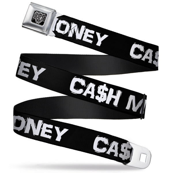 Buckle-Down BD Wings Logo CLOSE-UP Full Color Black Silver Seatbelt Belt - CA$H MONEY Black/White Webbing