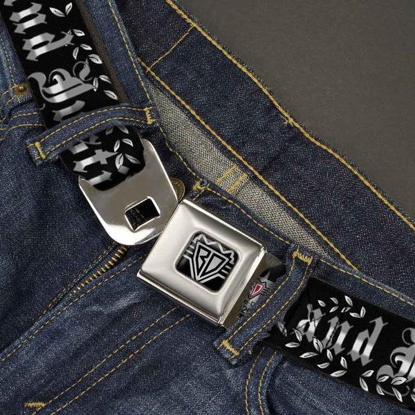 Buckle-Down BD Wings Logo CLOSE-UP Full Color Black Silver Seatbelt Belt - Truth And Justice Black/White Webbing