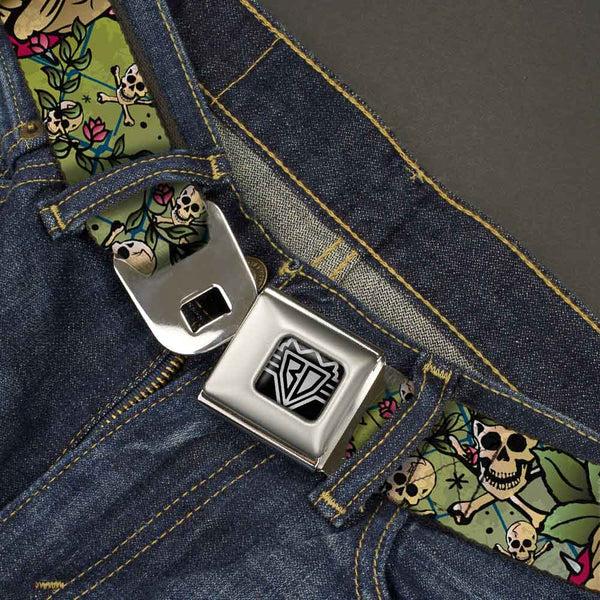 Buckle-Down BD Wings Logo CLOSE-UP Full Color Black Silver Seatbelt Belt - Trust No One CLOSE-UP Yellow/Green/Blue-S Webbing