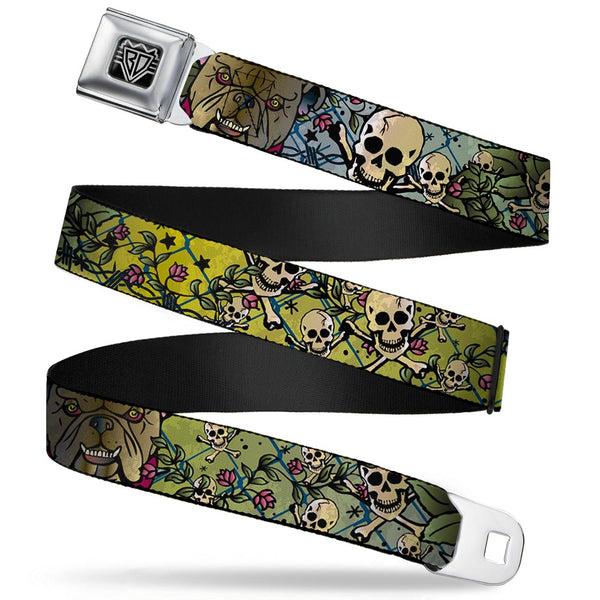 Buckle-Down BD Wings Logo CLOSE-UP Full Color Black Silver Seatbelt Belt - Trust No One CLOSE-UP Yellow/Green/Blue-S Webbing