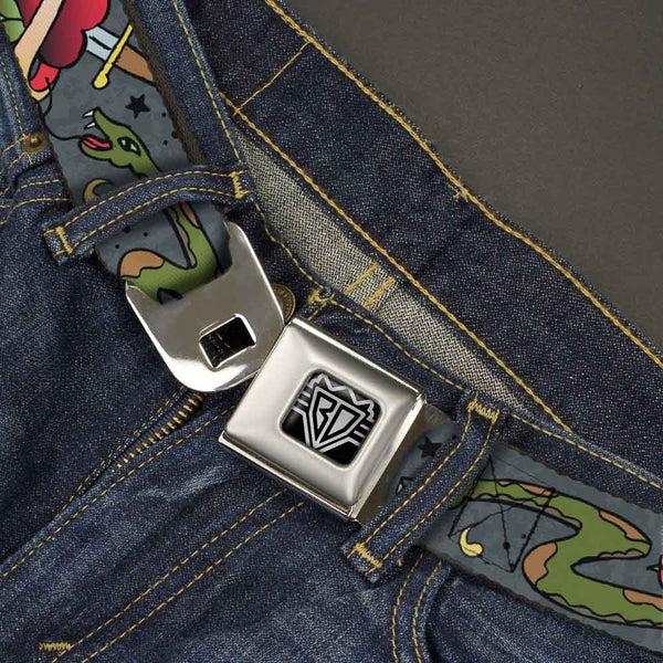 Buckle-Down BD Wings Logo CLOSE-UP Full Color Black Silver Seatbelt Belt - Live Hard Die Young Gray Webbing