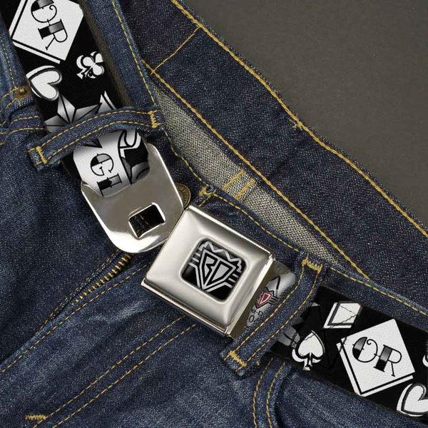 Buckle-Down BD Wings Logo CLOSE-UP Full Color Black Silver Seatbelt Belt - Death Or Glory Black/White Webbing