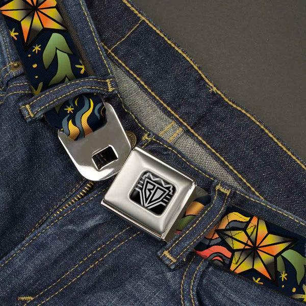 Buckle-Down BD Wings Logo CLOSE-UP Full Color Black Silver Seatbelt Belt - Death Or Glory Black Webbing