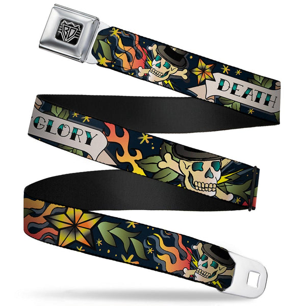 Buckle-Down BD Wings Logo CLOSE-UP Full Color Black Silver Seatbelt Belt - Death or Glory Black Webbing