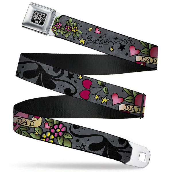 Buckle-Down BD Wings Logo CLOSE-UP Full Color Black Silver Seatbelt Belt - Dad & Dad Gray Webbing