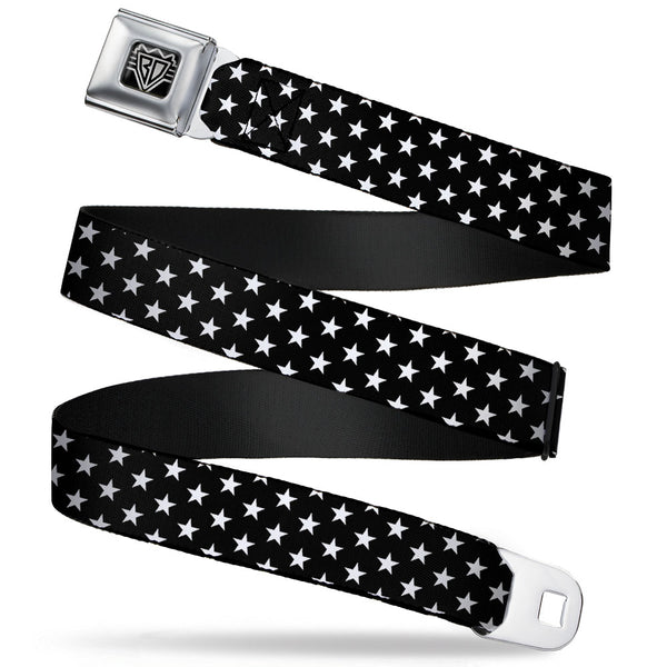 Buckle-Down BD Wings Logo CLOSE-UP Full Color Black Silver Seatbelt Belt - Mini Stars3 Black/White Webbing