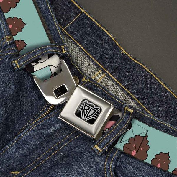 Buckle-Down BD Wings Logo CLOSE-UP Full Color Black Silver Seatbelt Belt - Zebra Poops Color Webbing