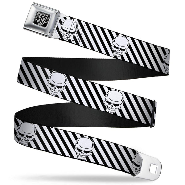 Buckle-Down BD Wings Logo CLOSE-UP Full Color Black Silver Seatbelt Belt - Metal Skull Black/White Webbing
