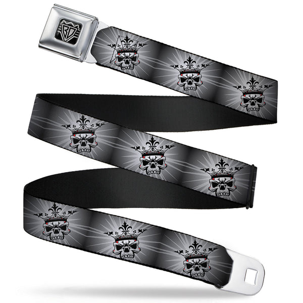 Buckle-Down BD Wings Logo CLOSE-UP Full Color Black Silver Seatbelt Belt - King Skull Blocks/Rays Grays Webbing