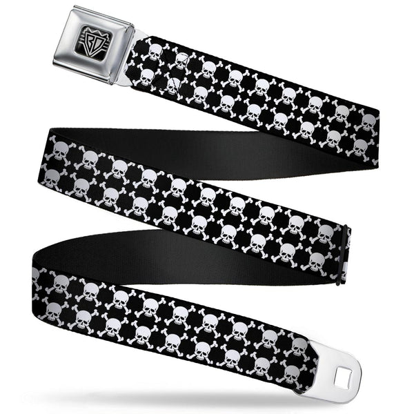 Buckle-Down BD Wings Logo CLOSE-UP Full Color Black Silver Seatbelt Belt - Top Skulls Black/White Webbing