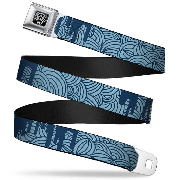 Buckle-Down BD Wings Logo CLOSE-UP Full Color Black Silver Seatbelt Belt - Doodle1/Paint Drips Blues Webbing