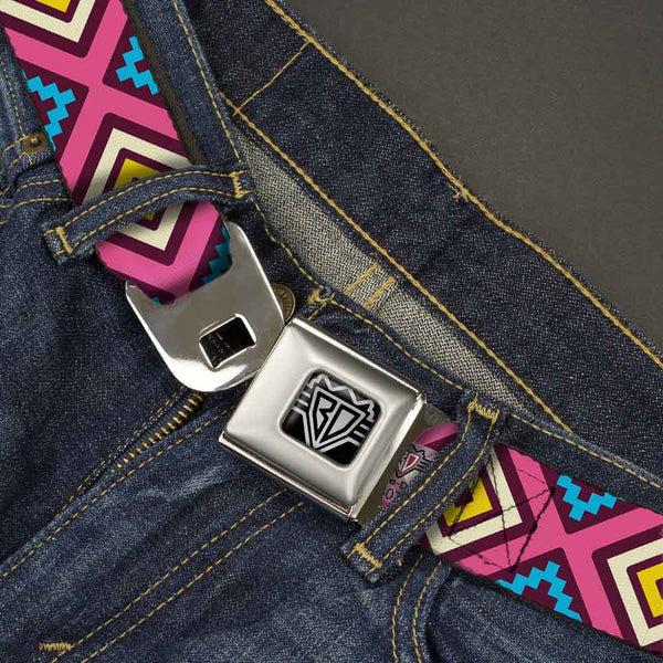 Buckle-Down BD Wings Logo CLOSE-UP Full Color Black Silver Seatbelt Belt - Geometric1 Burgundy/Pink/Tan/Yellow/Baby Blue Webbing
