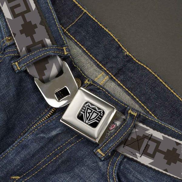 Buckle-Down BD Wings Logo CLOSE-UP Full Color Black Silver Seatbelt Belt - Navajo2 Grays Webbing