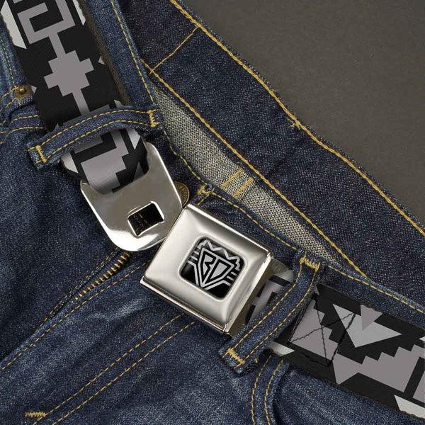 Buckle-Down BD Wings Logo CLOSE-UP Full Color Black Silver Seatbelt Belt - Navajo2 Black/Gray Webbing