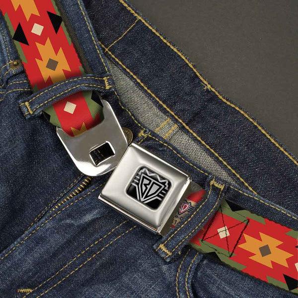 Buckle-Down BD Wings Logo CLOSE-UP Full Color Black Silver Seatbelt Belt - Navajo Tan/Rust/Olive/Black Webbing
