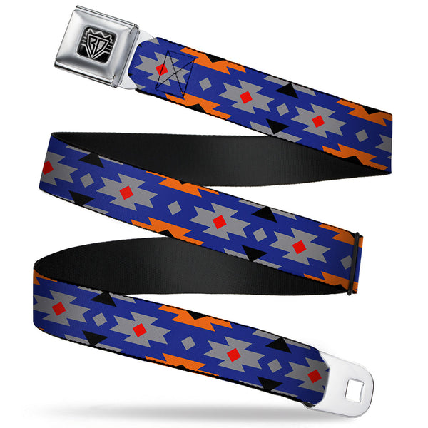 Buckle-Down BD Wings Logo CLOSE-UP Full Color Black Silver Seatbelt Belt - Navajo Gray/Blue/Orange/Black Webbing