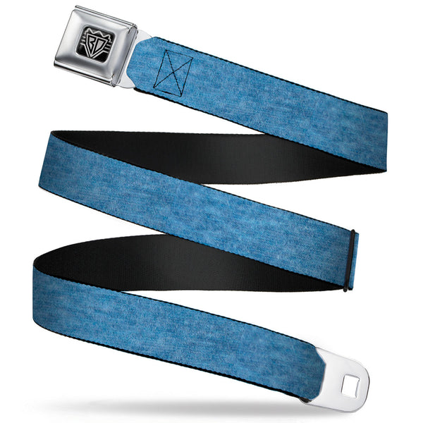 Buckle-Down BD Wings Logo CLOSE-UP Full Color Black Silver Seatbelt Belt - Heather Blue Webbing