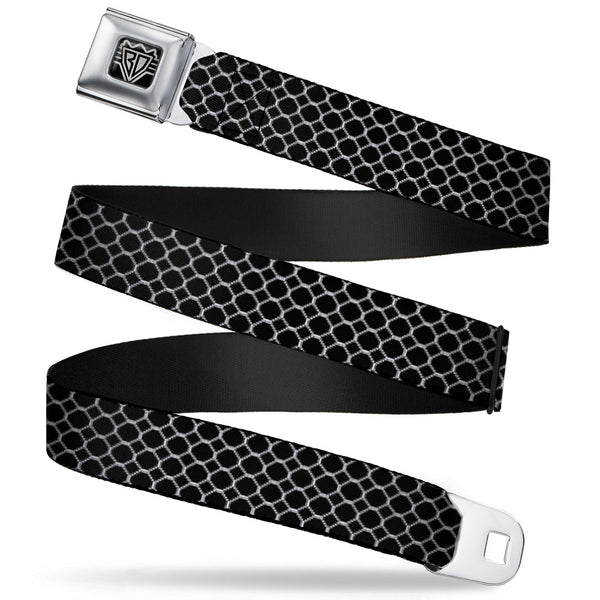 Buckle-Down BD Wings Logo CLOSE-UP Full Color Black Silver Seatbelt Belt - Fishnet Stocking Black/White Webbing