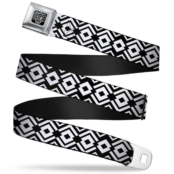 Buckle-Down BD Wings Logo CLOSE-UP Full Color Black Silver Seatbelt Belt - Aztec2 White/Black Webbing