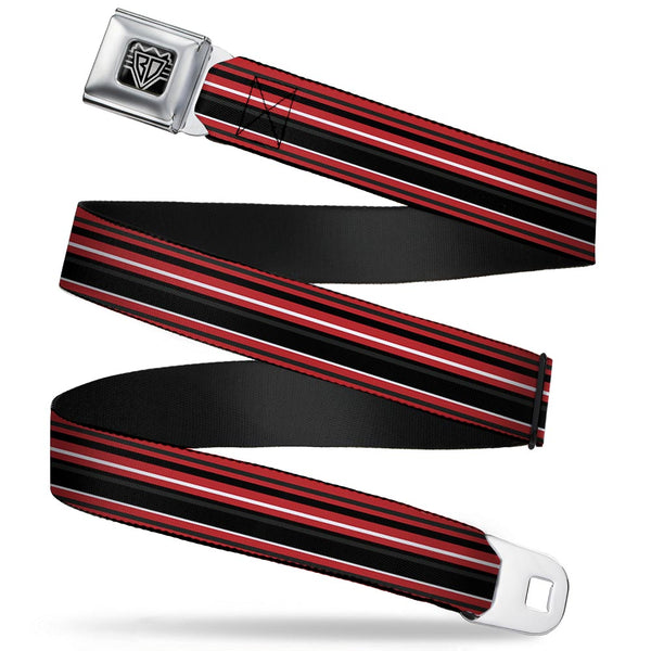 Buckle-Down BD Wings Logo CLOSE-UP Full Color Black Silver Seatbelt Belt - Stripes Red/Black/White Webbing