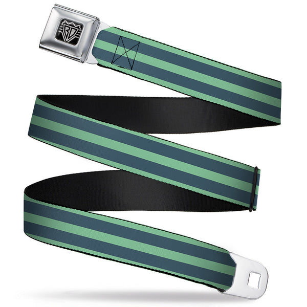 Buckle-Down BD Wings Logo CLOSE-UP Full Color Black Silver Seatbelt Belt - Stripes Pastel Green/Olive Webbing