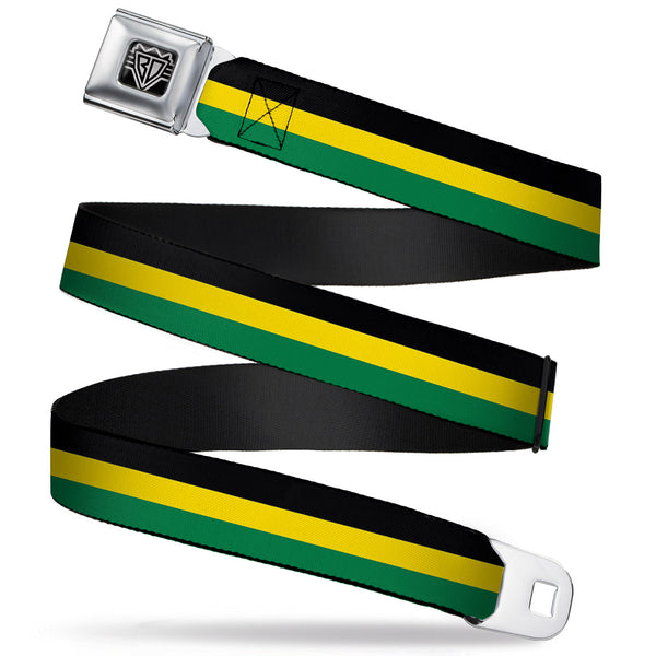 Buckle-Down BD Wings Logo CLOSE-UP Full Color Black Silver Seatbelt Belt - Stripes Black/Yellow/Green Webbing