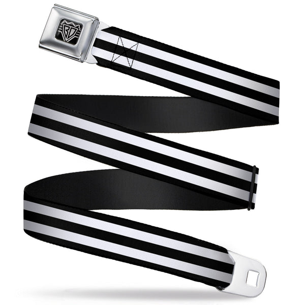 Buckle-Down BD Wings Logo CLOSE-UP Full Color Black Silver Seatbelt Belt - Stripes 3Black/2White Webbing