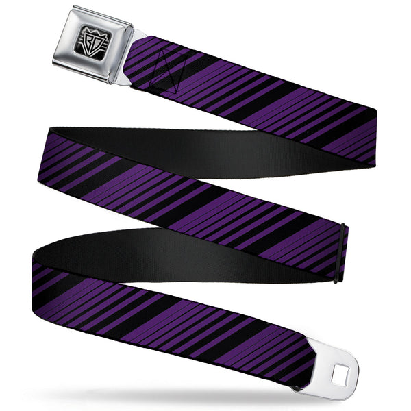 Buckle-Down BD Wings Logo CLOSE-UP Full Color Black Silver Seatbelt Belt - Diagonal Stripes Purples Webbing