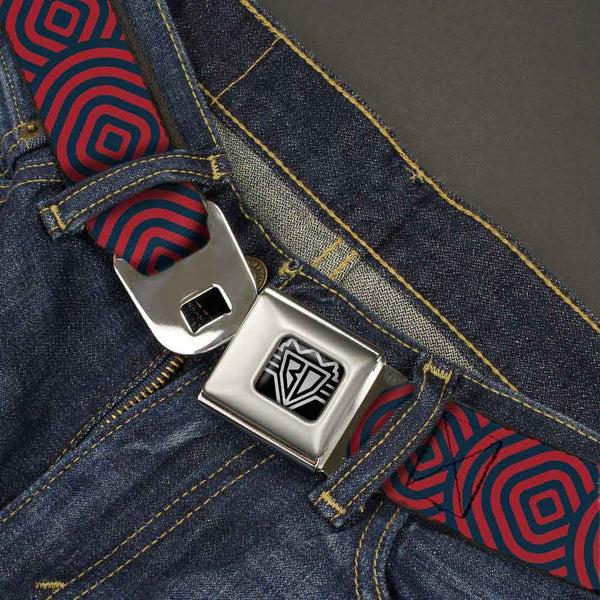 Buckle-Down BD Wings Logo CLOSE-UP Full Color Black Silver Seatbelt Belt - Square Target Red/Navy Webbing