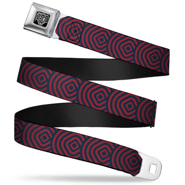 Buckle-Down BD Wings Logo CLOSE-UP Full Color Black Silver Seatbelt Belt - Square Target Red/Navy Webbing