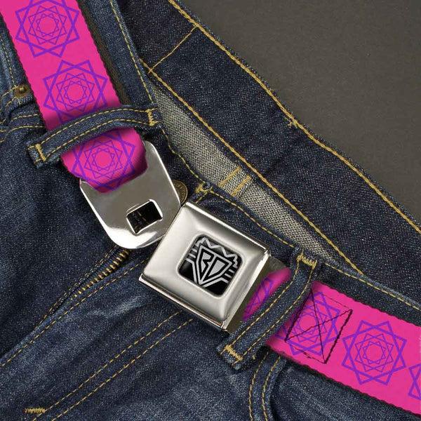 Buckle-Down BD Wings Logo CLOSE-UP Full Color Black Silver Seatbelt Belt - Rotating Squares Pink/Purple Webbing
