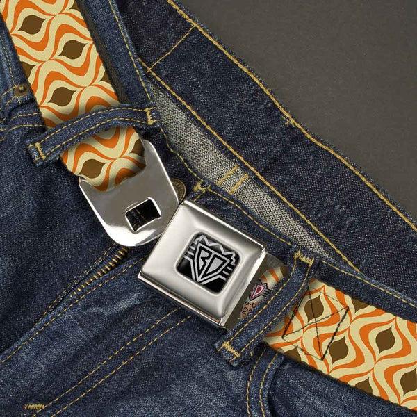 Buckle-Down BD Wings Logo CLOSE-UP Full Color Black Silver Seatbelt Belt - Wallpaper1 Ogee Tan/Orange/Brown Webbing