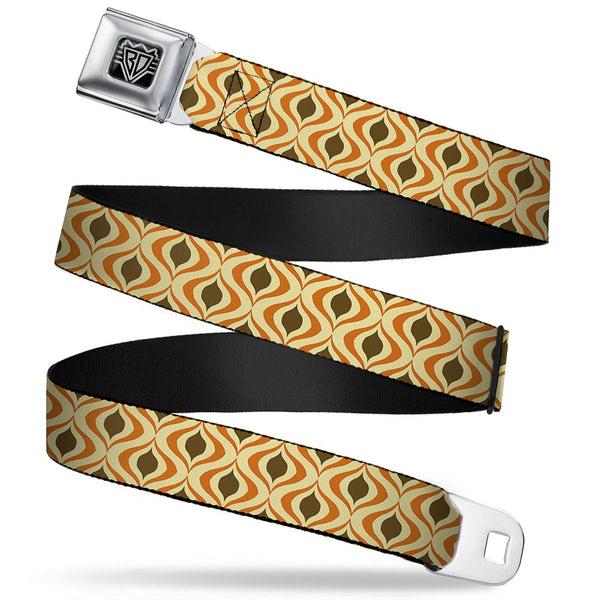 Buckle-Down BD Wings Logo CLOSE-UP Full Color Black Silver Seatbelt Belt - Wallpaper1 Ogee Tan/Orange/Brown Webbing