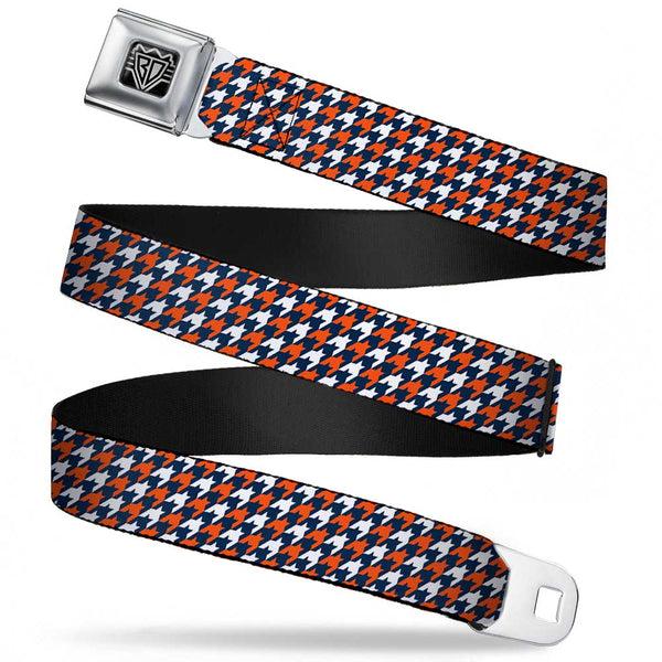 Buckle-Down BD Wings Logo CLOSE-UP Full Color Black Silver Seatbelt Belt - Houndstooth Navy/Orange/White Webbing
