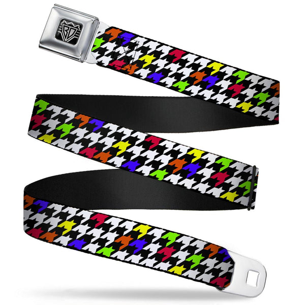 Buckle-Down BD Wings Logo CLOSE-UP Full Color Black Silver Seatbelt Belt - Houndstooth Black/White/Multi Neon Webbing