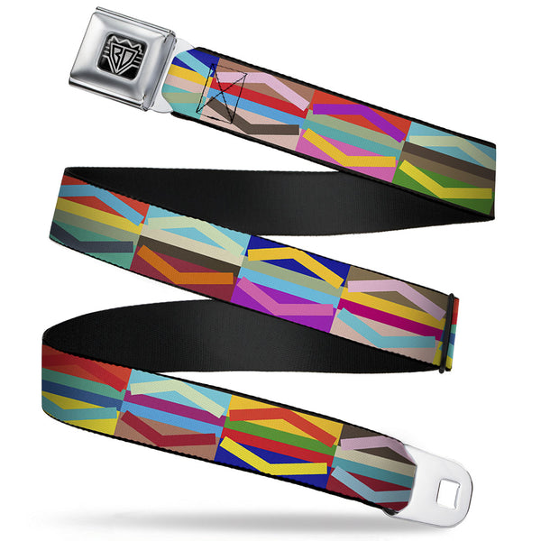 Buckle-Down BD Wings Logo CLOSE-UP Full Color Black Silver Seatbelt Belt - Geometric10 Multi Color Webbing