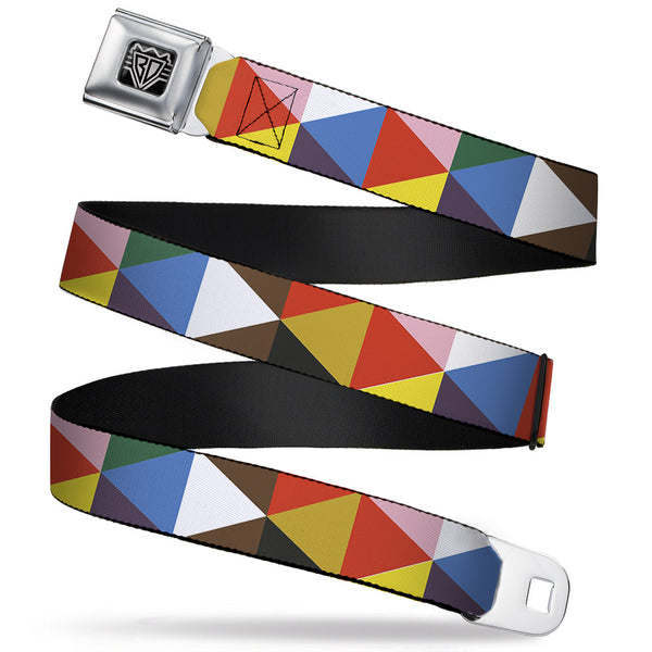Buckle-Down BD Wings Logo CLOSE-UP Full Color Black Silver Seatbelt Belt - Geometric Triangle Blocks Multi Color Webbing