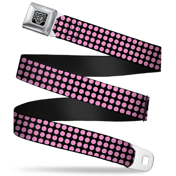 Buckle-Down BD Wings Logo CLOSE-UP Full Color Black Silver Seatbelt Belt - Mini Polka Dots Black/Pink Webbing
